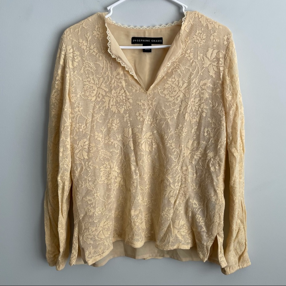 Josephine Chaus Light Gold Floral Long Sleeve Top